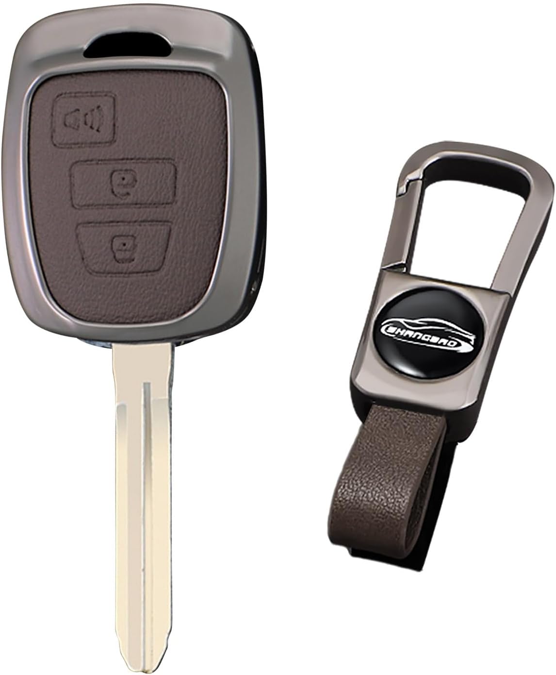 KUNIO Leather Car Key Fob Cover Case Fit for Toyota 4Runner Corolla Cross Tacoma Tundra SR SR5 RAV4 Highlander Sequoia Scion Prius Key Chain Key Shell Accessories 3 Button-klaxon Brown
