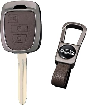 KUNIO Leather Car Key Fob Cover Case Fit for Toyota 4Runner Corolla Cross Tacoma Tundra SR SR5 RAV4 Highlander Sequoia Scion Prius Key Chain Key Shell Accessories 3 Button-klaxon Brown