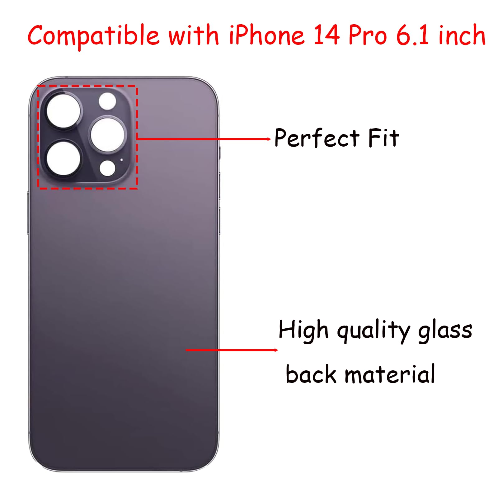 14 Pro Back Glass Replacement for iPhone 14 Pro Rear Back Glass,Compatible with iPhone 14 Pro with Pre-Installed Adhesive + Reparing Toolkit(Deep Purple)