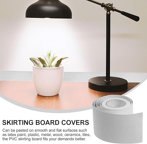 Miniatura 4 de Baluue Moldura flexible para zócalo, 2 pulgadas x 16 pies, calcomanía de pared de grano de madera blanca, molduras de base de pared para despegar y