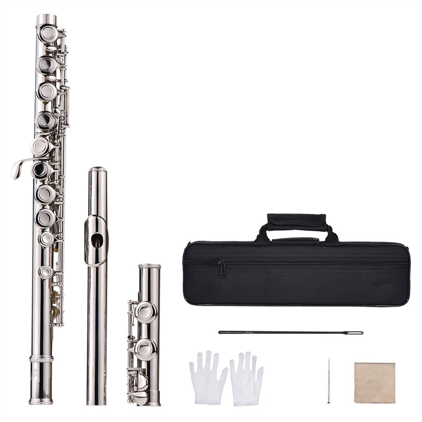 Flauto Nichelato 16 Fori C Key Cupronickel Woodwind Woodwind Gloves Mini Borsa Imbottita Flauto