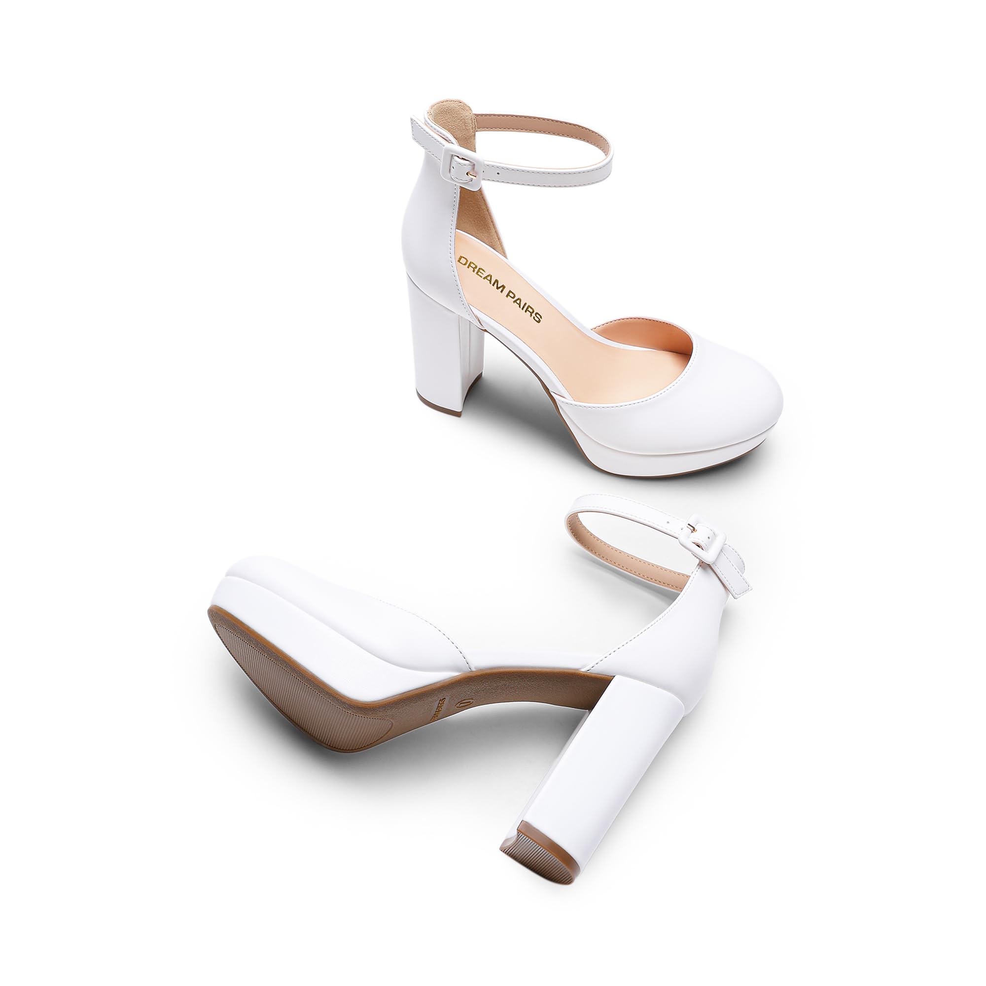 DREAM PAIRS Damen Plateau High Heels Chunky Blockabsatz Knöchelriemchen Elegante Party Brautschuhe Hochzeitsschuhe