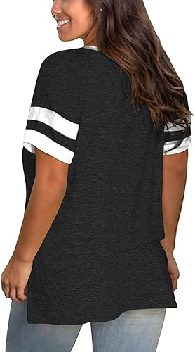 Miniatura 2 de VISLILY Womens Plus-Size Tops V Neck Summer T Shirts Striped Short Sleeve Tunic Tee