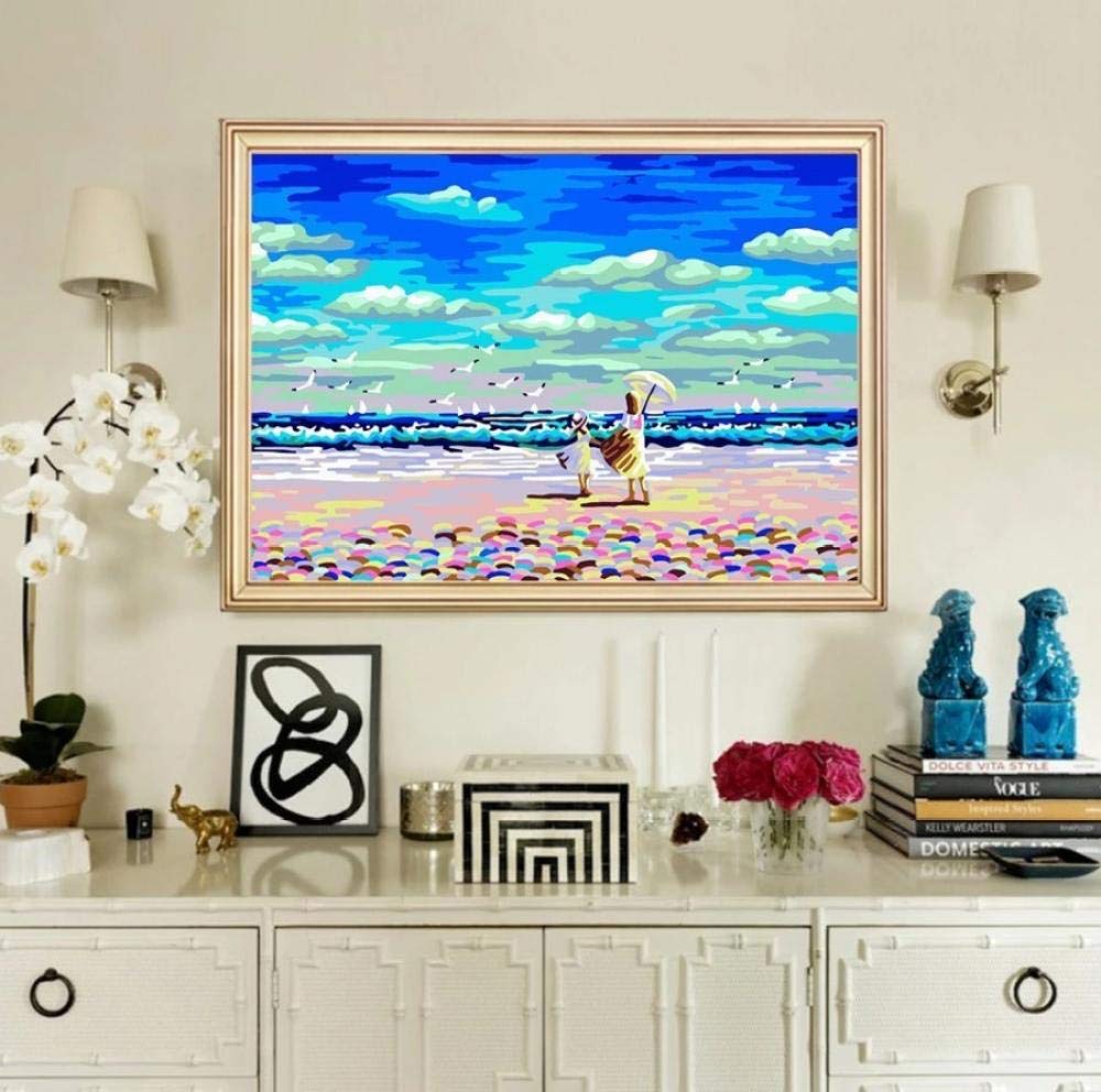 Peinture par numéros plage et mouette toile paysage 40x50cm