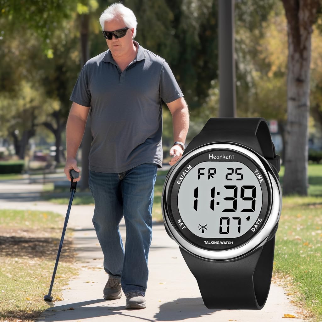Hearkent Orologio parlante per non vedenti e anziani, orologio vocale francese per ciechi con grande schermo LCD