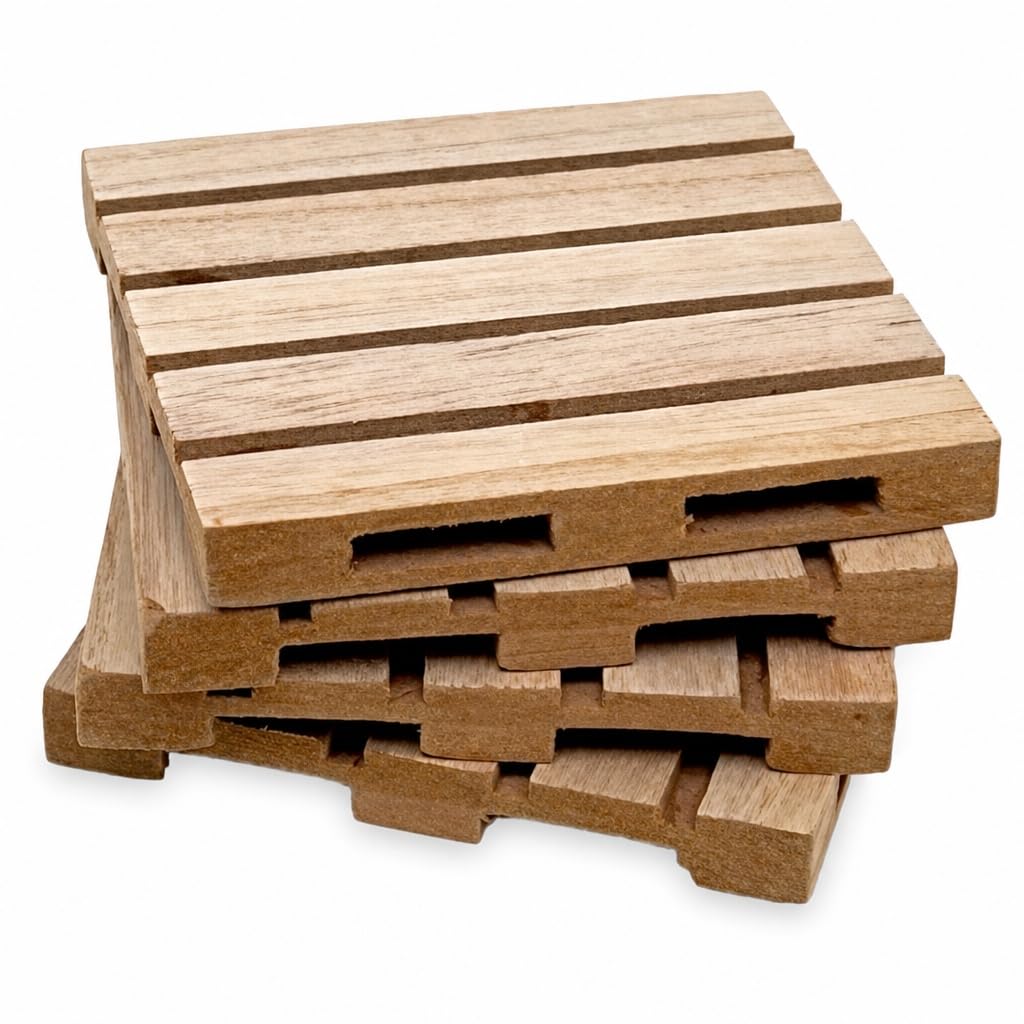 Set of 4 wooden pallet coasters for glasses, wooden coasters in pallet shape, glass coasters palette 10 x 10 x 1 cm