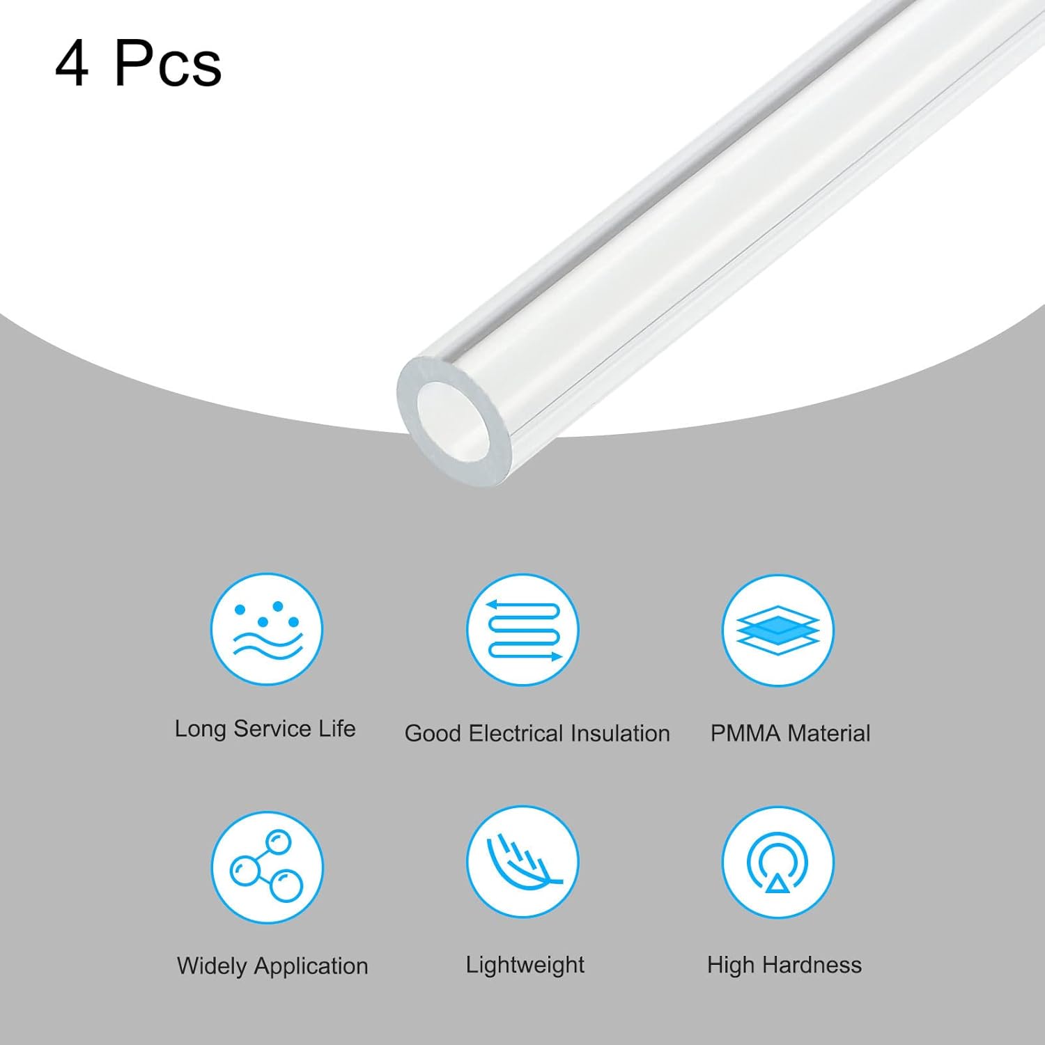 MECCANIXITY Acrylic Pipe Clear Rigid Round Tube 4mm(5/32") ID 8mm(5/16") OD 14" for Lamps and Lanterns, Water Cooling System 4pcs