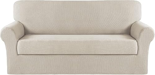 Turquoize - Funda elástica para sofá de 2 piezas y 3 cojines, funda protectora lavable con elástico en la parte inferior, tela jacquard gruesa