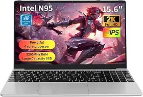 Laptop para jogos de 15,6 polegadas FHD, Intel N95 Turbo Boost 3,4 GHz, DDR4 de 16 GB + SSD de 512 GB, teclado RGB retroiluminado e desbloqueio de impressão digital, laptop Windows 11 Pro