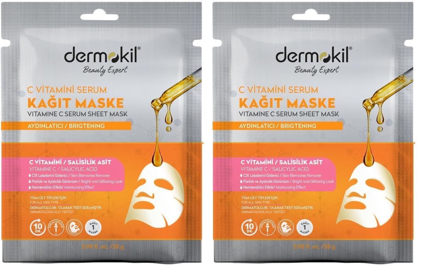 DERMOKİL C Vitamini Serum Kağıt Maske 23 gr 2li paket