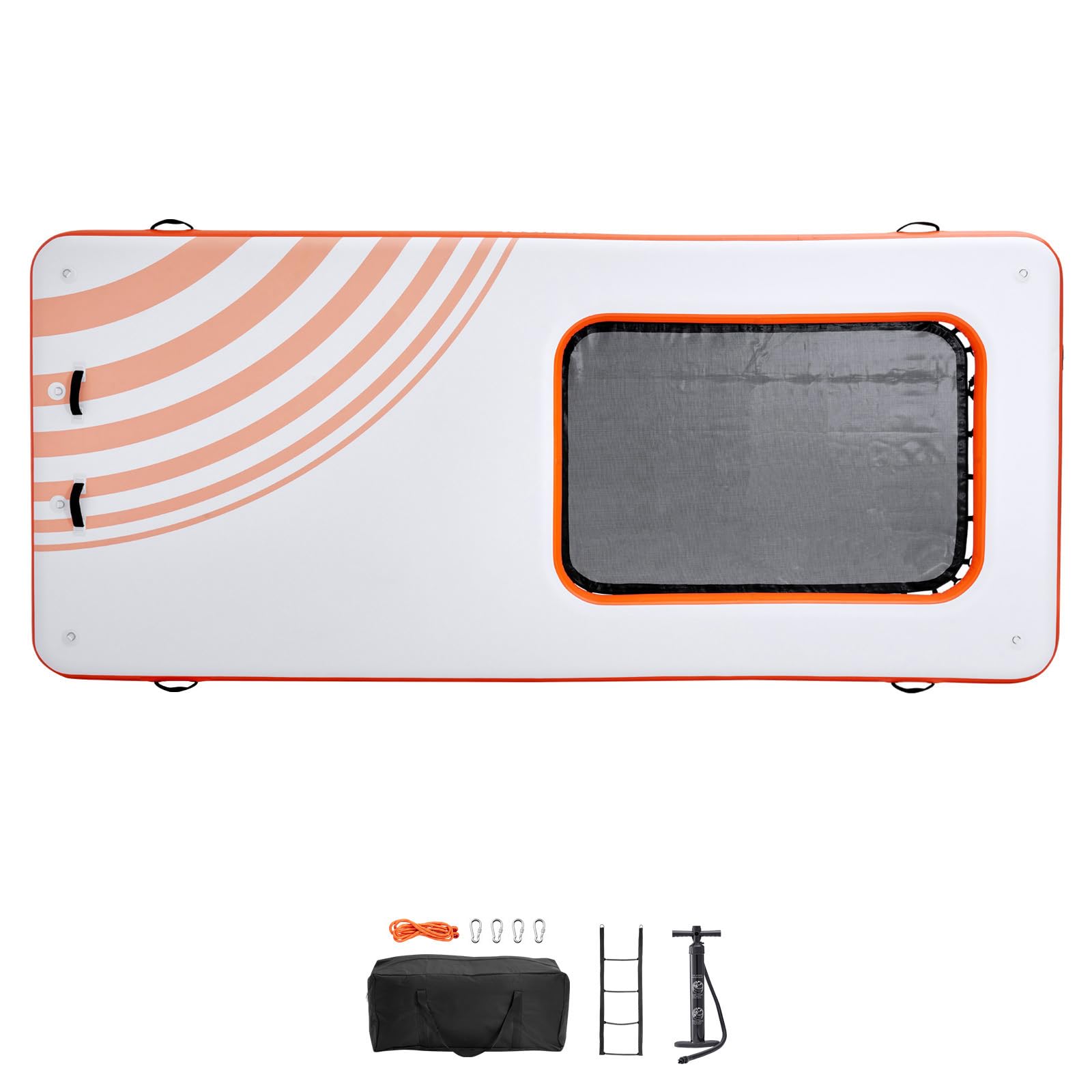 Happybuy 15x6.5FT Inflatable Floating Dock Platform with 4x6FT Mesh Pool, Non-Slip Water Mat, Portable Bag & Detachable Ladder for Pool and Beach Relaxing