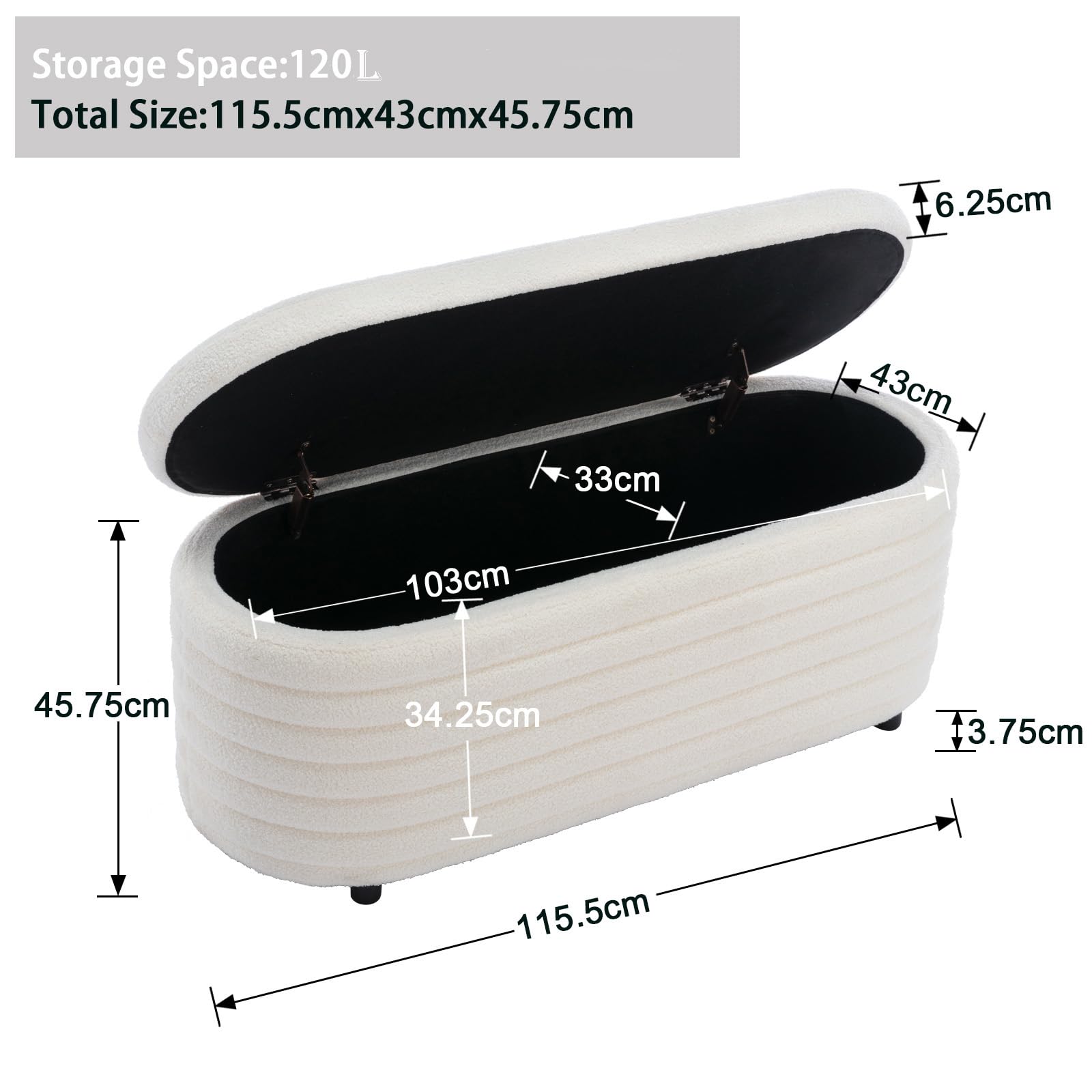 chairus Banco de Almacenamiento Banco de Piel Sintética para Pies de Cama, Baúl de Almacenaje para Dormitorio Puff para Tocador, Blanco