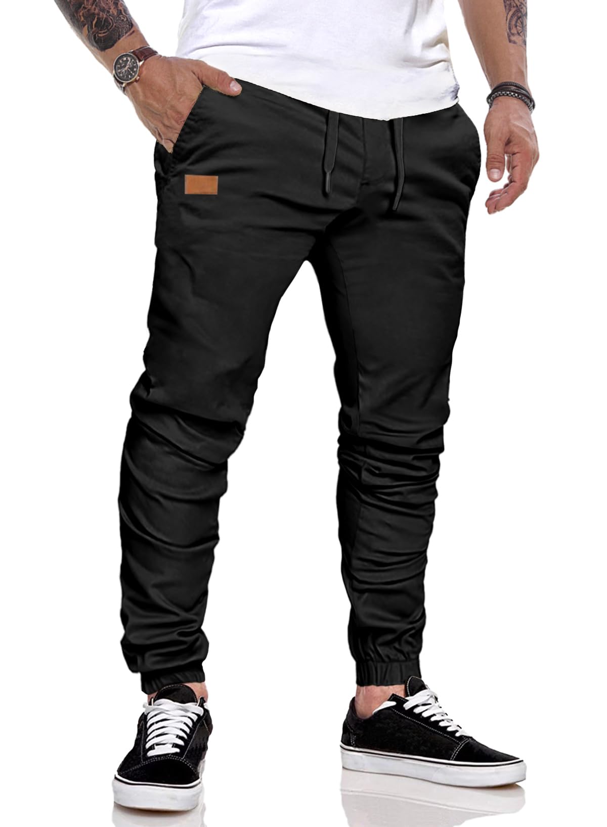 JMIERR Hose Herren Chino Cargo Hose Jogginghose Herren Baumwolle Sporthose Casual Freizeithose Elastische Taille mit Kordelzug Sweatpants Herren mit Taschen