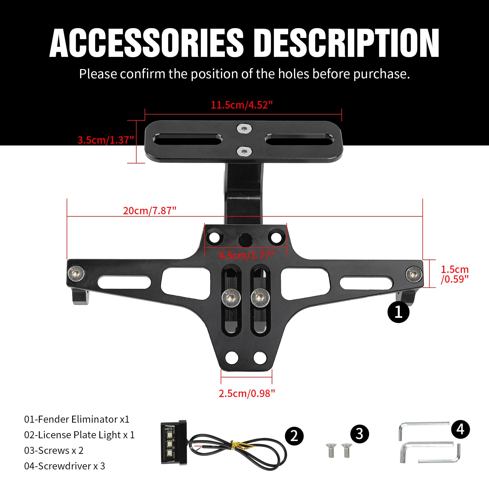 DREAMIZER Supporto per Targa per Moto Kit di Eliminazione Parafango Supporto Universale per Targa per Motocicletta Compatibile con MT01 MT07 MT09 Z900 SV650 FZS1000 FZS600