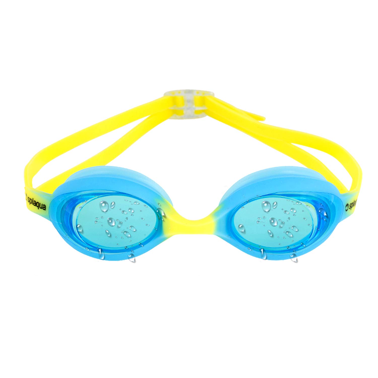Splaqua Kids Swim Goggles - No Leak, UV Protection & Anti-Fog Lenses with Adjustable Strap, Swimming Goggles for Youth, Kids, Children | with Ear Plugs (Blue/Yellow)