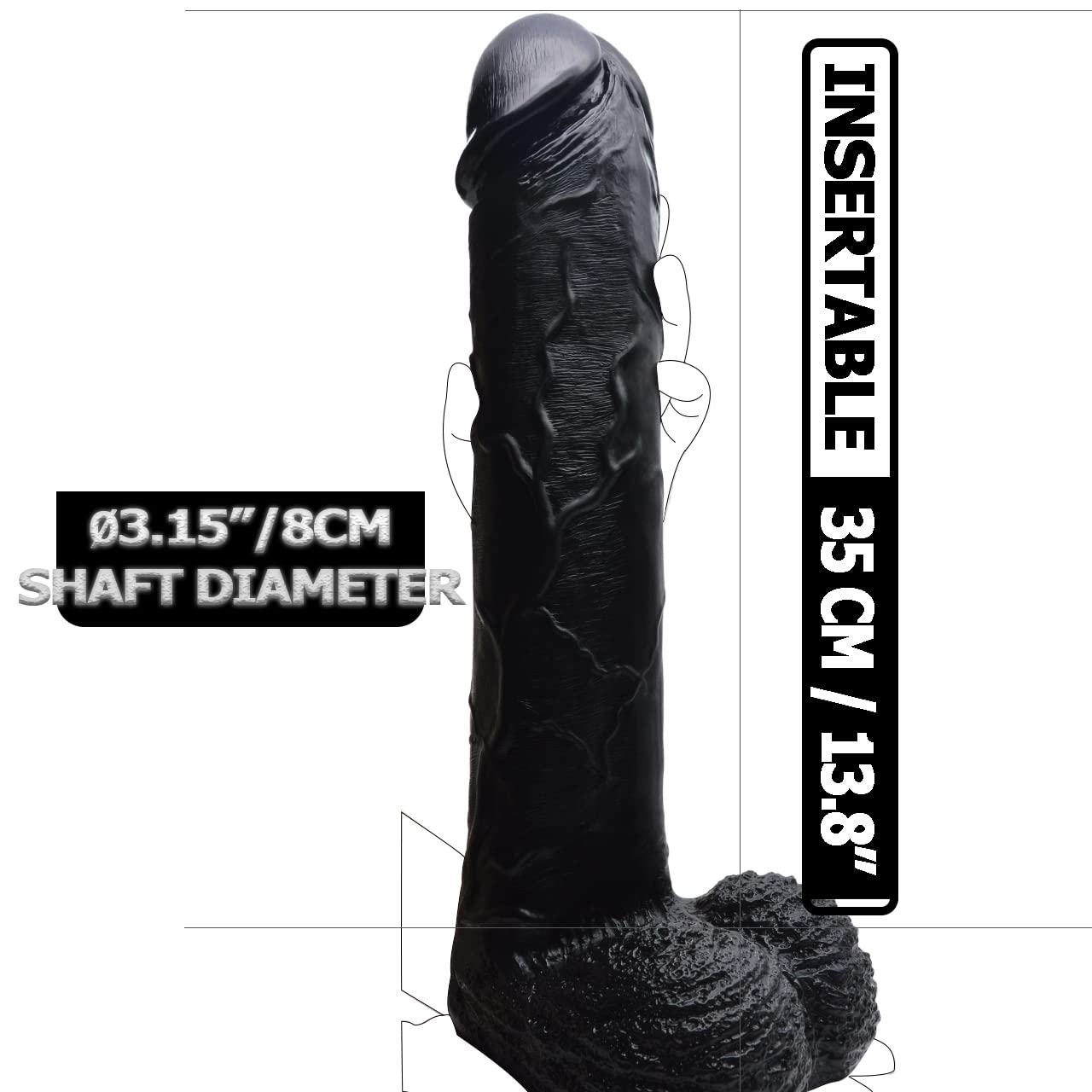 FAAK XXXL dildo realistico, 13,8'' inseribile super enorme e spesso dildo con testicoli di aspirazione,mega dildo per grandi amanti dei giocattoli e avventurieri del sesso (nero)