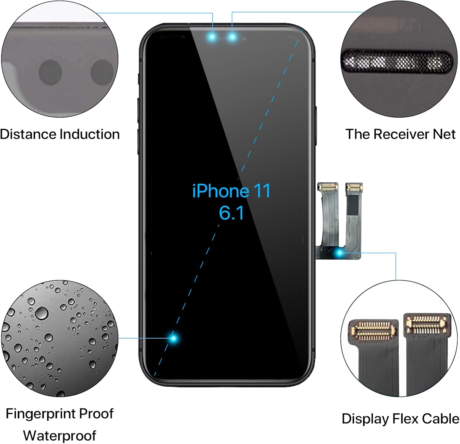 QTlier iPhone 11 Screen Replacement, 3D Touch Screen Display Digitizer Frame Assembly Repair Kits+Waterproof Adhesive+Screen Tempered Protector (6.1Inch, Model A2111, A2223, A2221)
