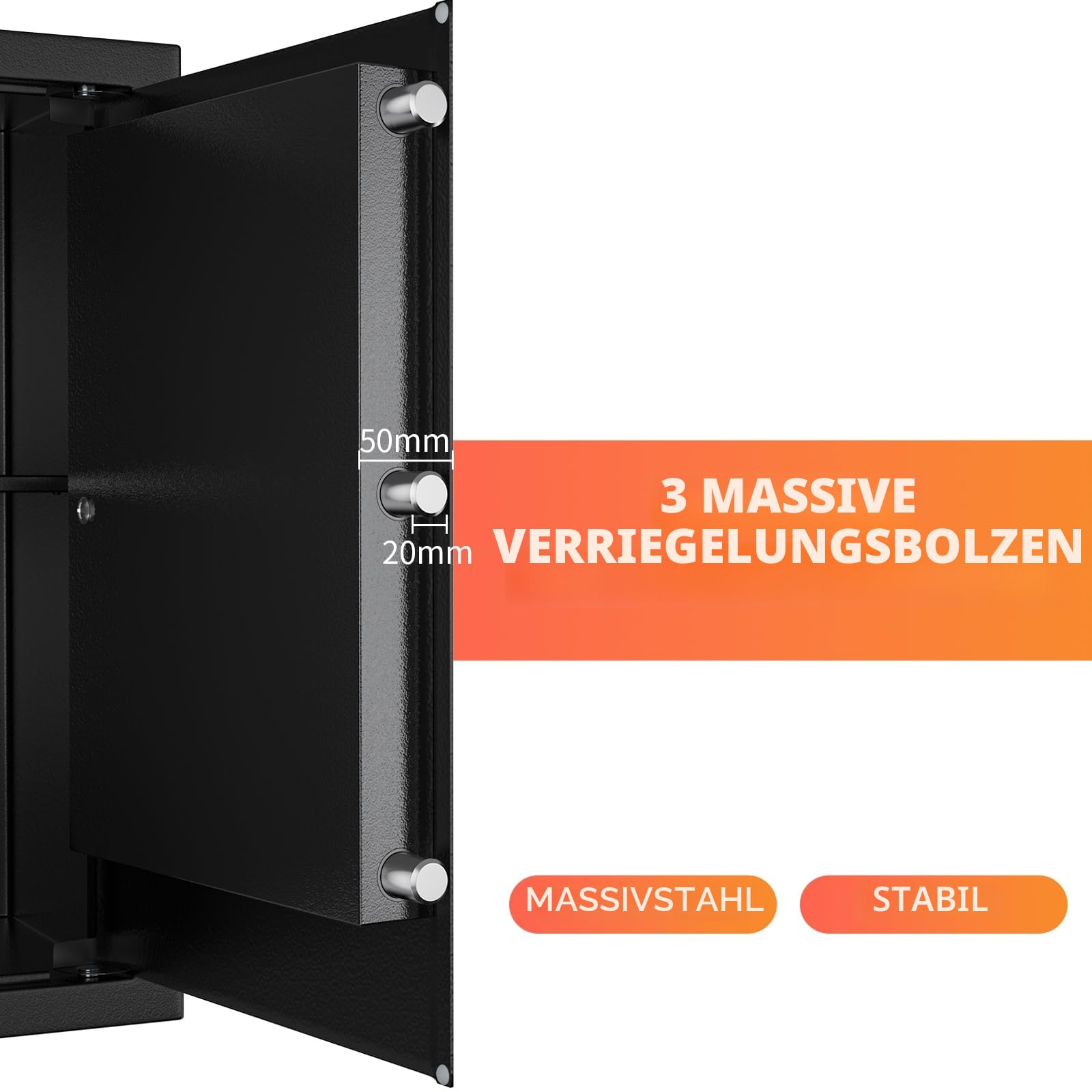 Safe Tresor mit Schlüssel, WASJOYE Möbeltresor mit Schlüssel-Schloss für Zuhause/Büro, 49L Groß Wandtresor mit 2 Schlüssels für Geld Schmuck Medikamente und Dokumentieren, (45 * 35 * 31cm)