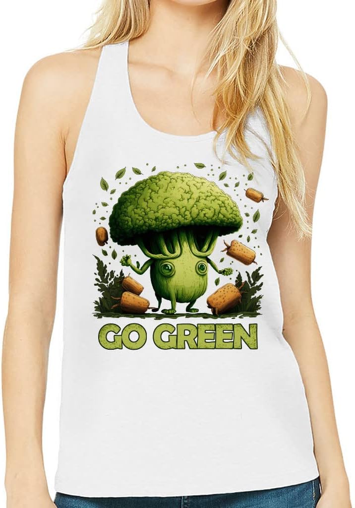 Go Green Women's Racerback Tank - Funny Tank Top - Vegetarian Workout Tank
