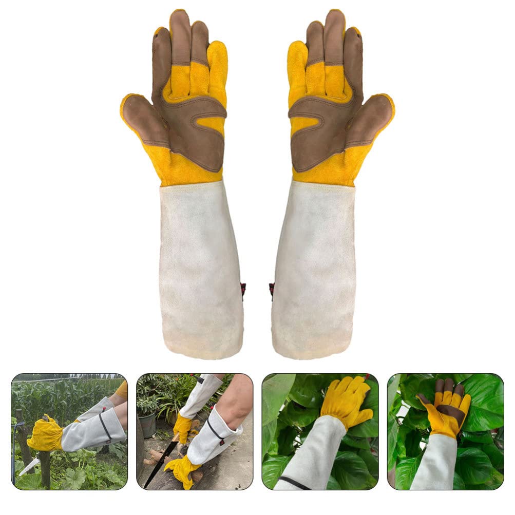 Happyyami Guanti Da Giardinaggio in Pelle Bovina Ispessita Guanti Protettivi Antispine Per Giardinaggio Resistenti All Usura Per Piantagione e Diserbo
