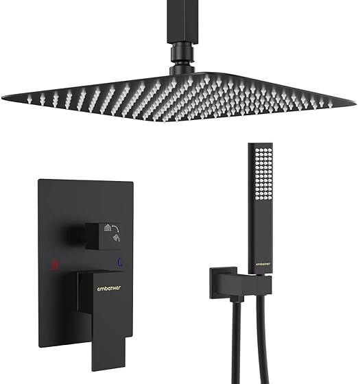 EMBATHER Black Shower System(Obtained cUPC certification) 10 Inches Ceiling Shower Faucet Set
