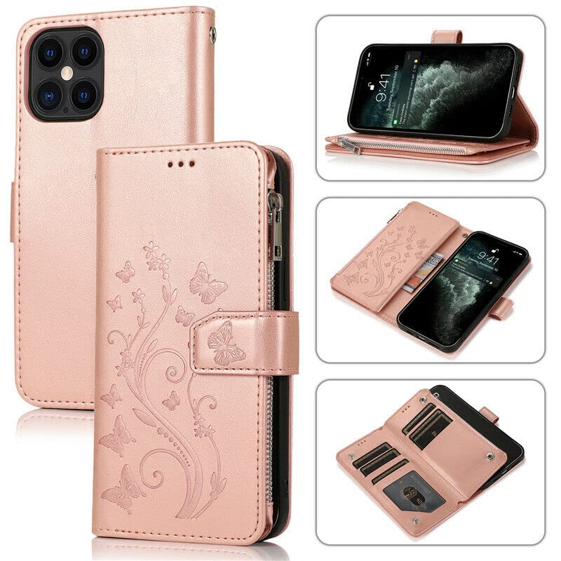 Étui portefeuille iPhone 12 et 12 Pro noir en cuir à clapet magnétique 6,1 pouces