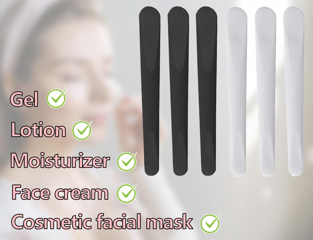 KAPSING 6 pezzi spatola cosmetica, spatola cosmetica, pennello per maschera, spatola per trucco in plastica, cucchiaio per crema per maschera viso (bianco e nero)