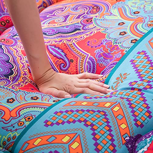 Image of MAXYOYO Bohemian Retro Floor Mattress Boho Floral Style Japanese Futon Tatami Mat Foldable Mattress Portable Camping Sleeping Pad Lounger Couch King Size