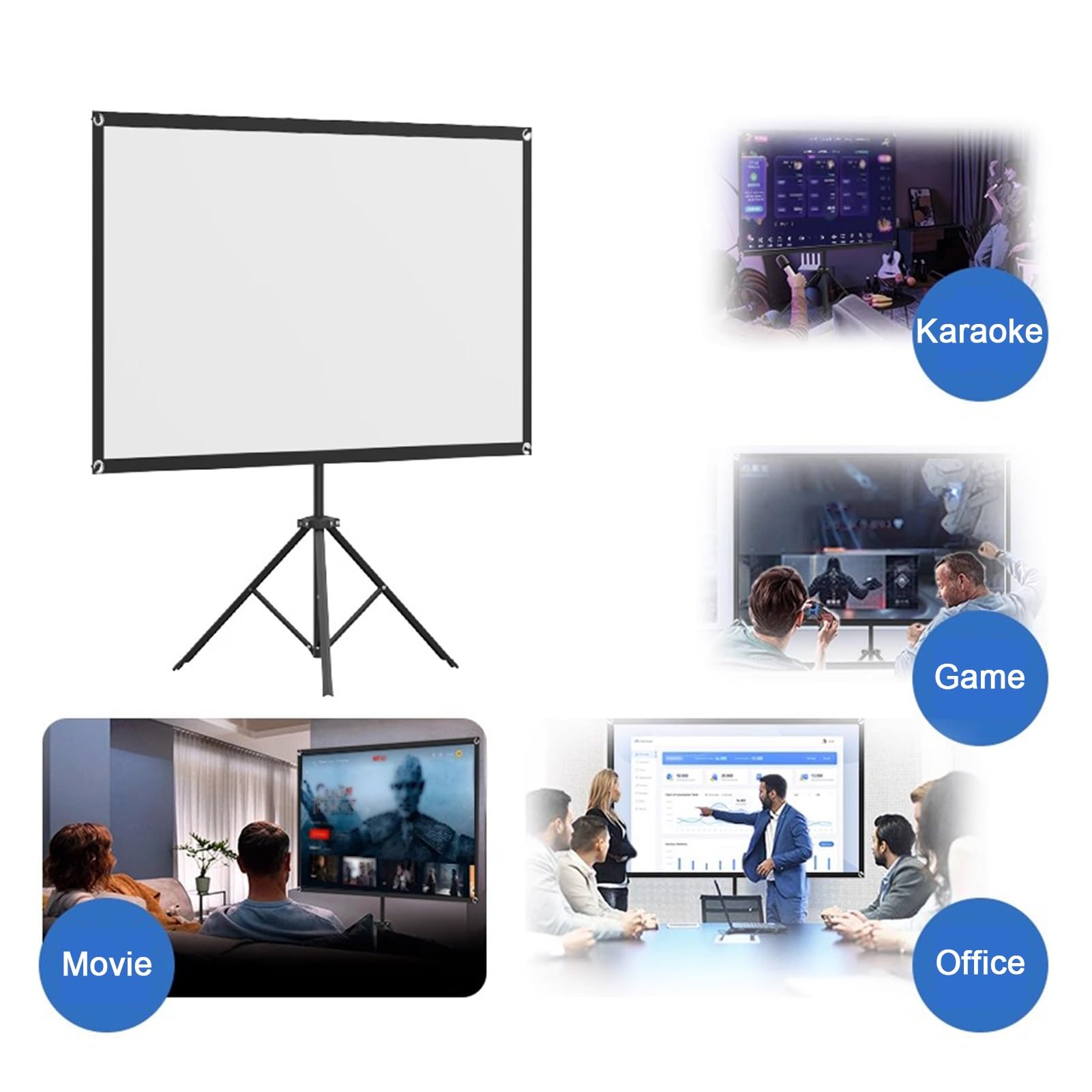 Telo Proiettore Portatile con Treppiede, Schermo Cinematografico Pieghevole Anti Rughe Interni Esterni con Rapporto D'aspetto 16:9, Guadagno 2,5, con Borsa(60inch/132x74cm)