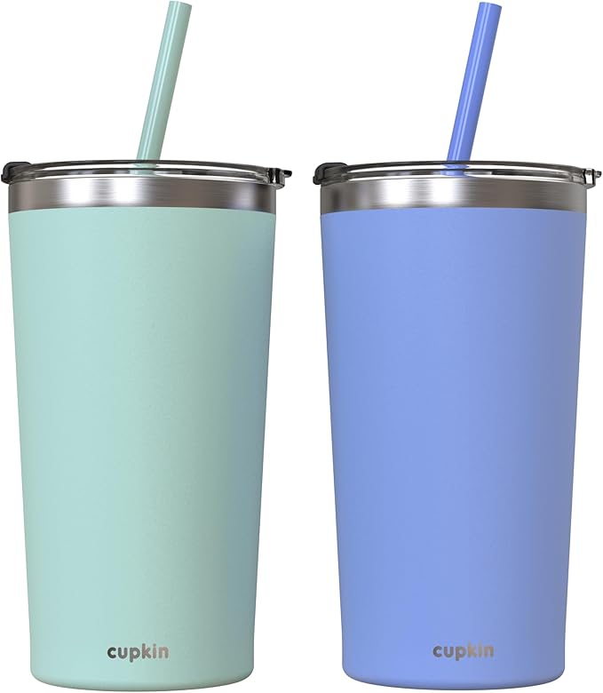 CUPKIN Stainless Steel Insulated Tumbler with Lid and Straw, 20 oz Water Bottle & Straw, Stainless Steel Cups, Travel Coffee Mug for Adults, Iced Coffee Cup with Lid, Tumbler for Travel