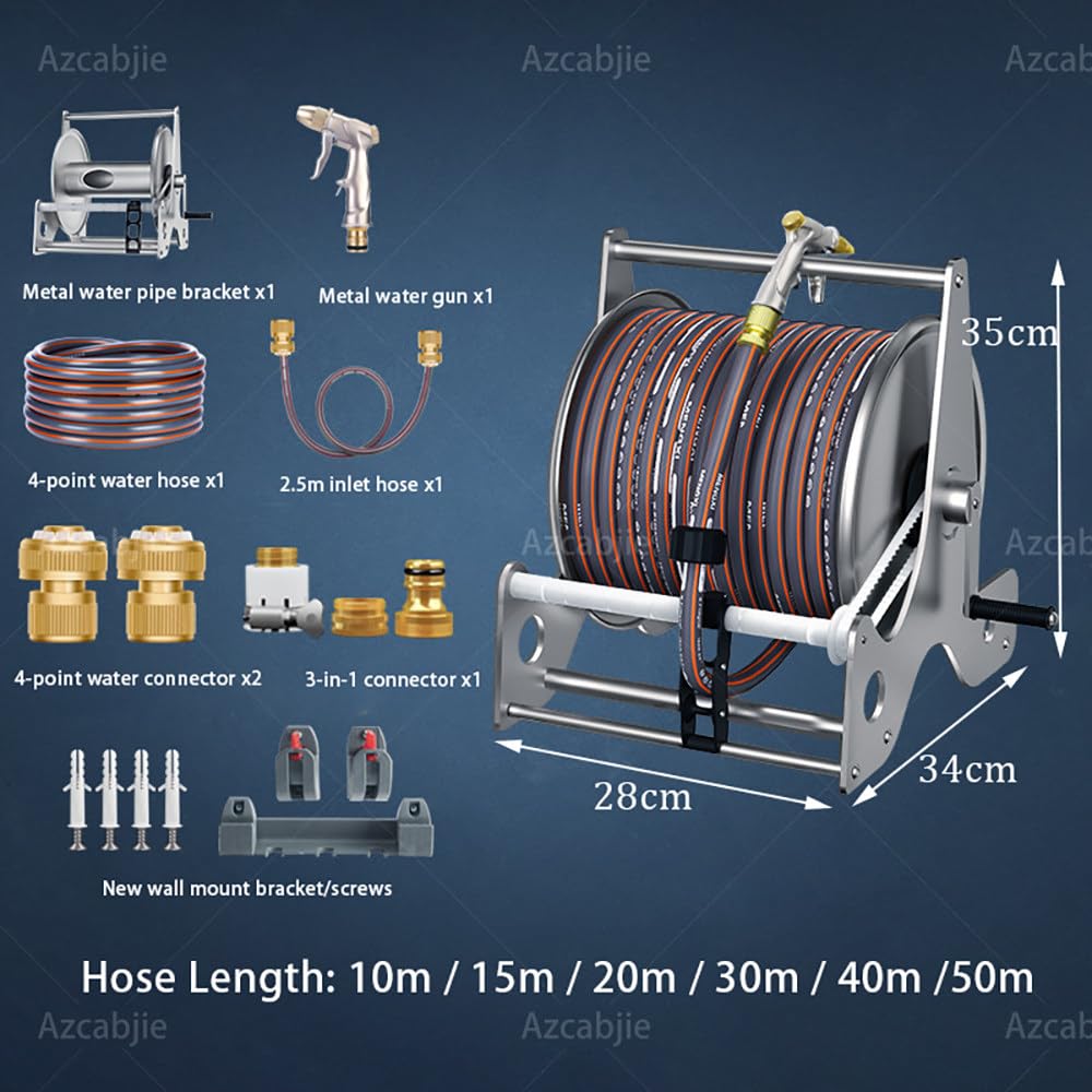 Enrollador De Manguera De Acero Inoxidable Para Pared Y De Pie A-20mHose | Con Modos Pistola De Alta Presión Y Conectores De Latón Para Uso En Exteriores, Patio, Casa O Entrada De Vehículos