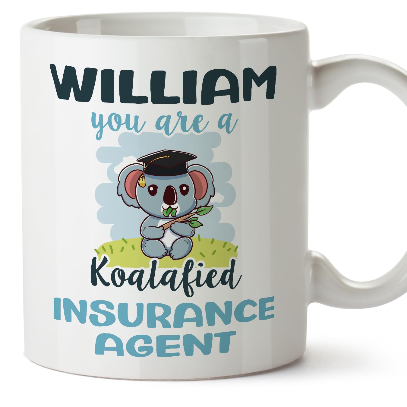 MUGFFINS Personalised Mug for Insurance Agent Man - in English - Custom Koalafied - Funny Custom Gift for Colleagues - Ceramic 11oz Mug