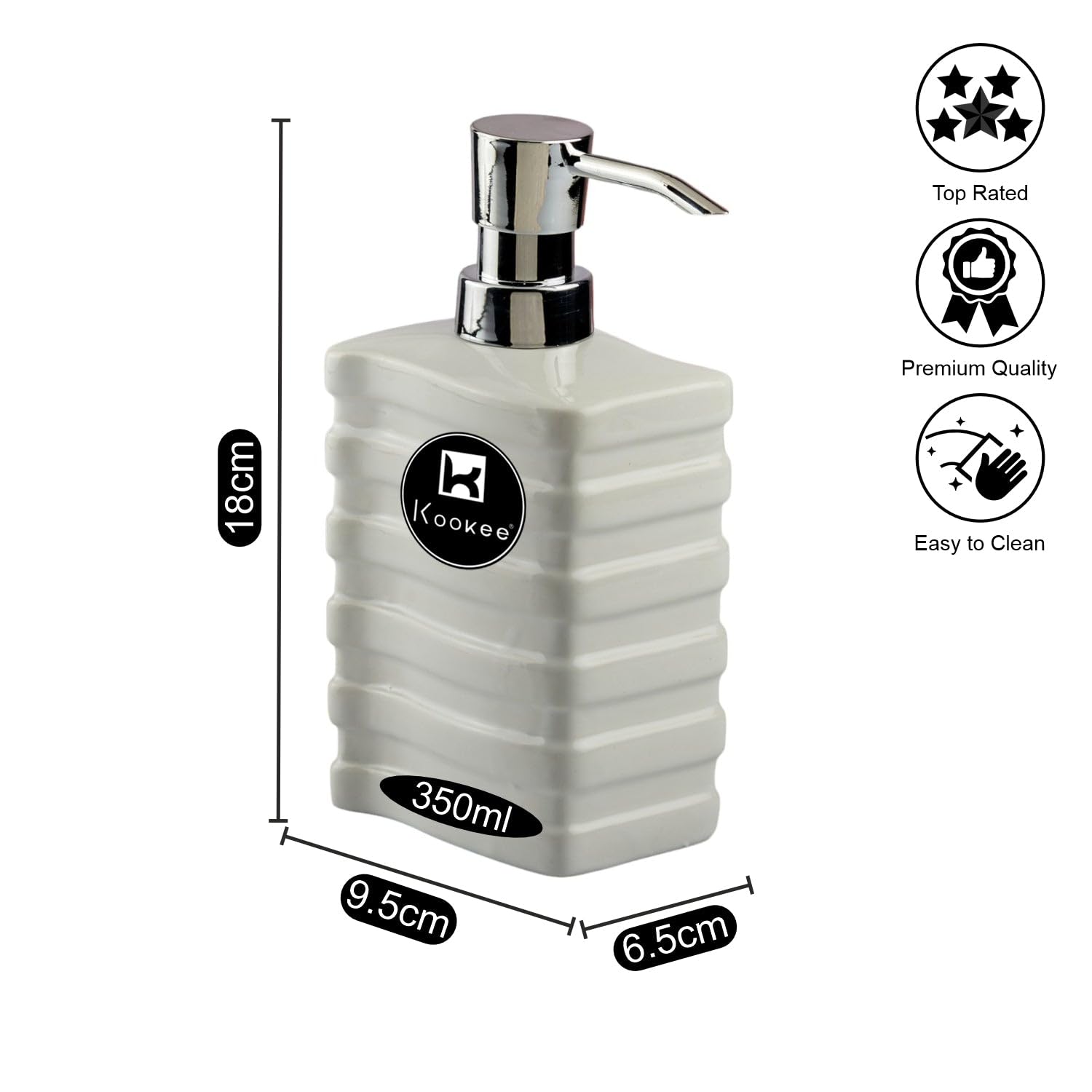 SaSaSa Ceramic Soap Dispenser for Bathroom handwash, refillable Pump Bottle for Kitchen Hand wash Basin, Set of 1, White (10614) 1