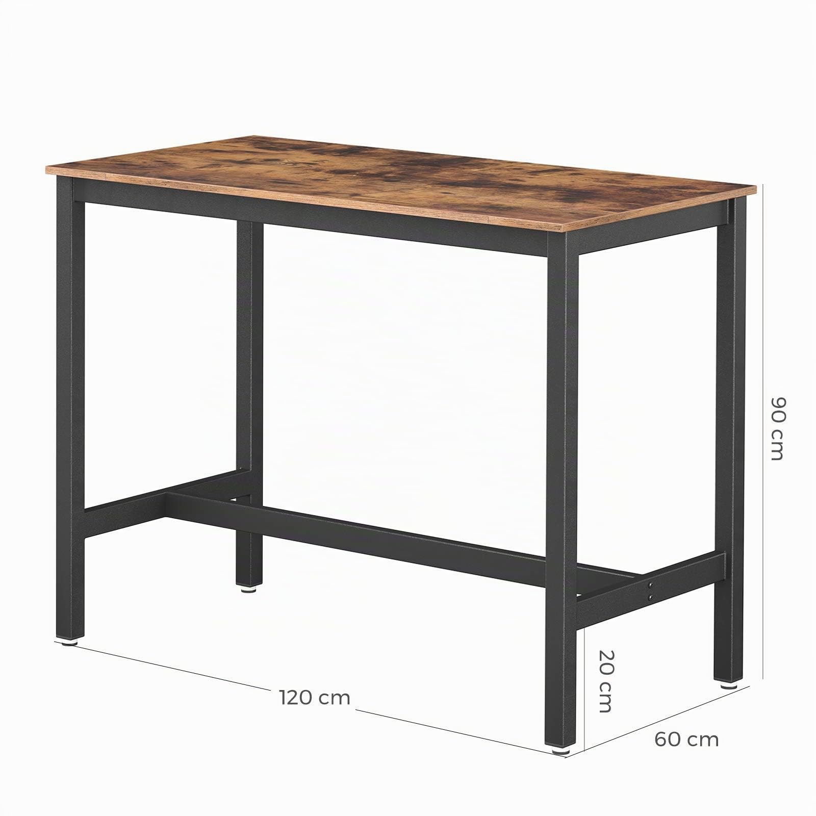 VASAGLE Tavolo da Bar Industriale da Cucina, Tavolo da Pranzo con Struttura in Metallo Massiccio, per Cocktail, Bar, Cantina per Feste, Ristorante, Soggiorno, Effetto Legno, 120 x 60 x 90 cm LBT91X