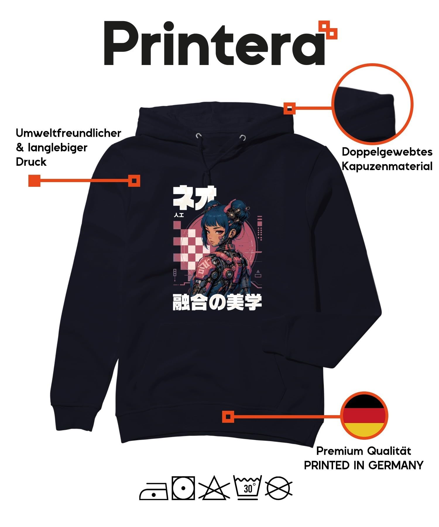 Cyberpunk Anime Dziewczęca Japonia Y2K bluza z kapturem | Manga Android Vaporwave Otaku Gamer Mecha Synthwave Techwear Cybercore Dystopijny pomysł na prezent Futuryzm