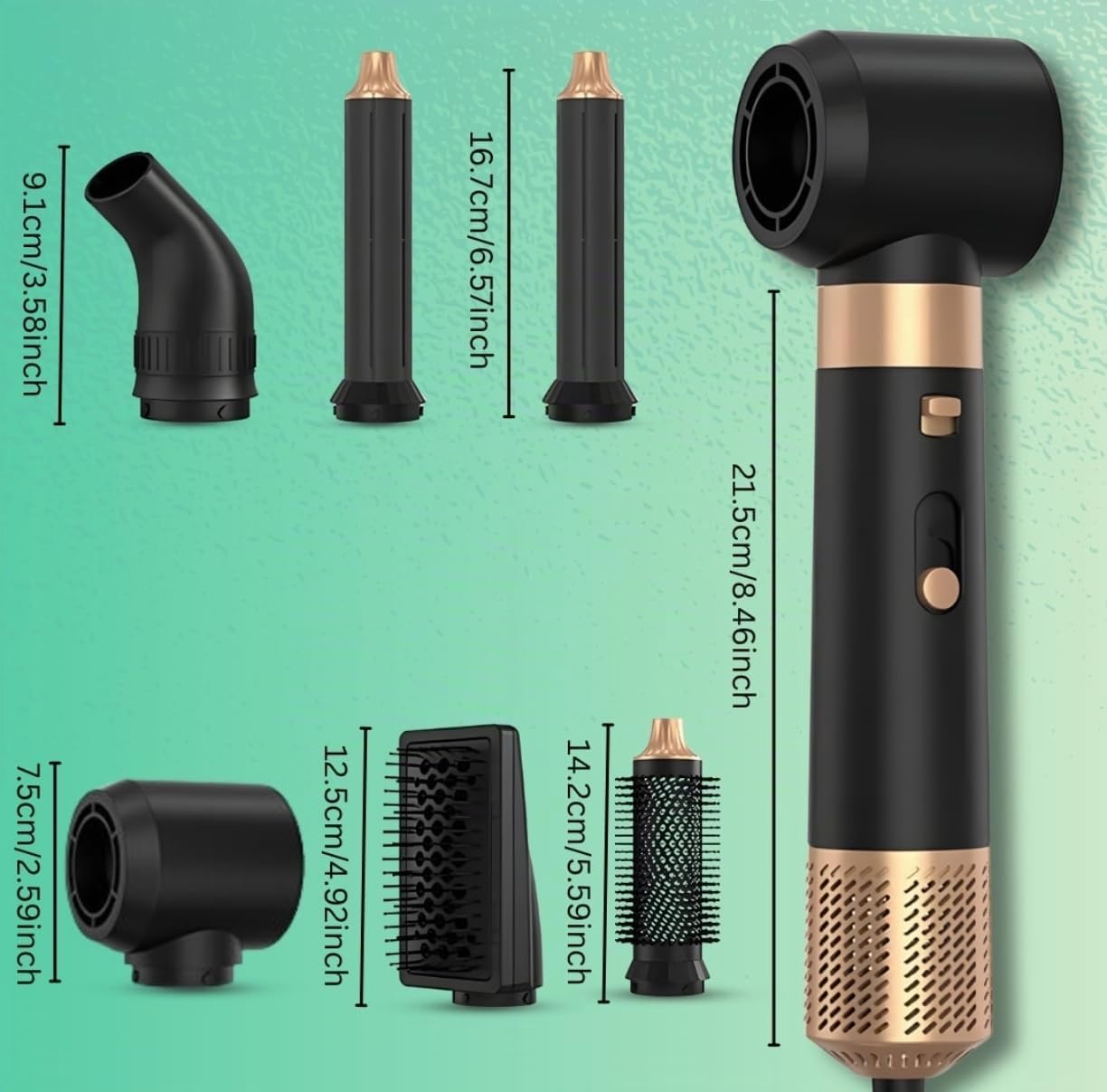 Brosse soufflante 6 en 1, Hair Styler 1000W Sèche Cheveux Multifonction, Brosse coiffante et lissante, volumisante, Air Boucleur, Gant inclus, Technologie Ionique, Cadeau Femme