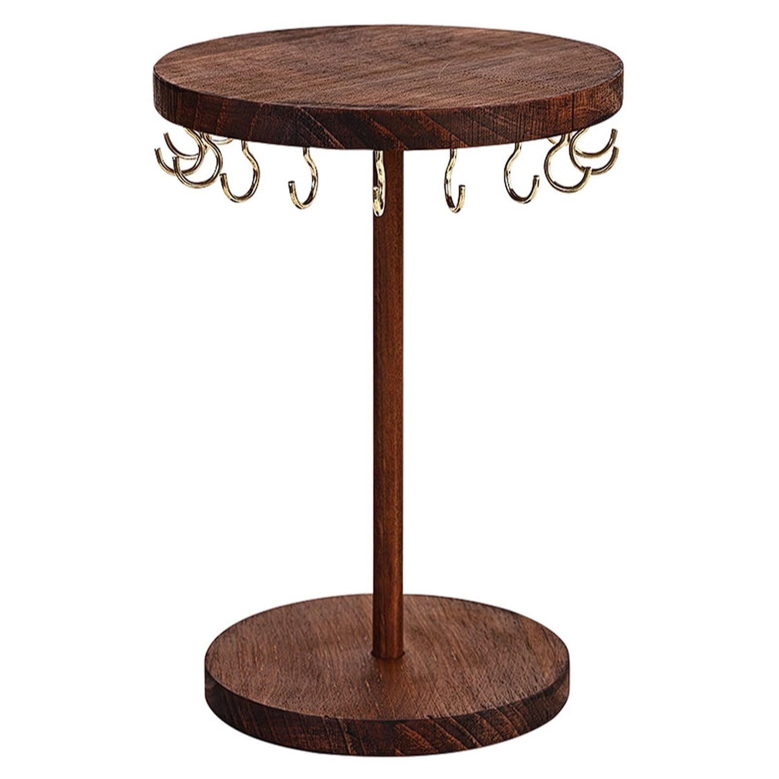 WxuuLTGJR Round Jewelry Display Stand Hook Necklace Tower Rack Earring Organizer Tree Solid Walnut Jewelry Easel Stand Stall Showcase Holder