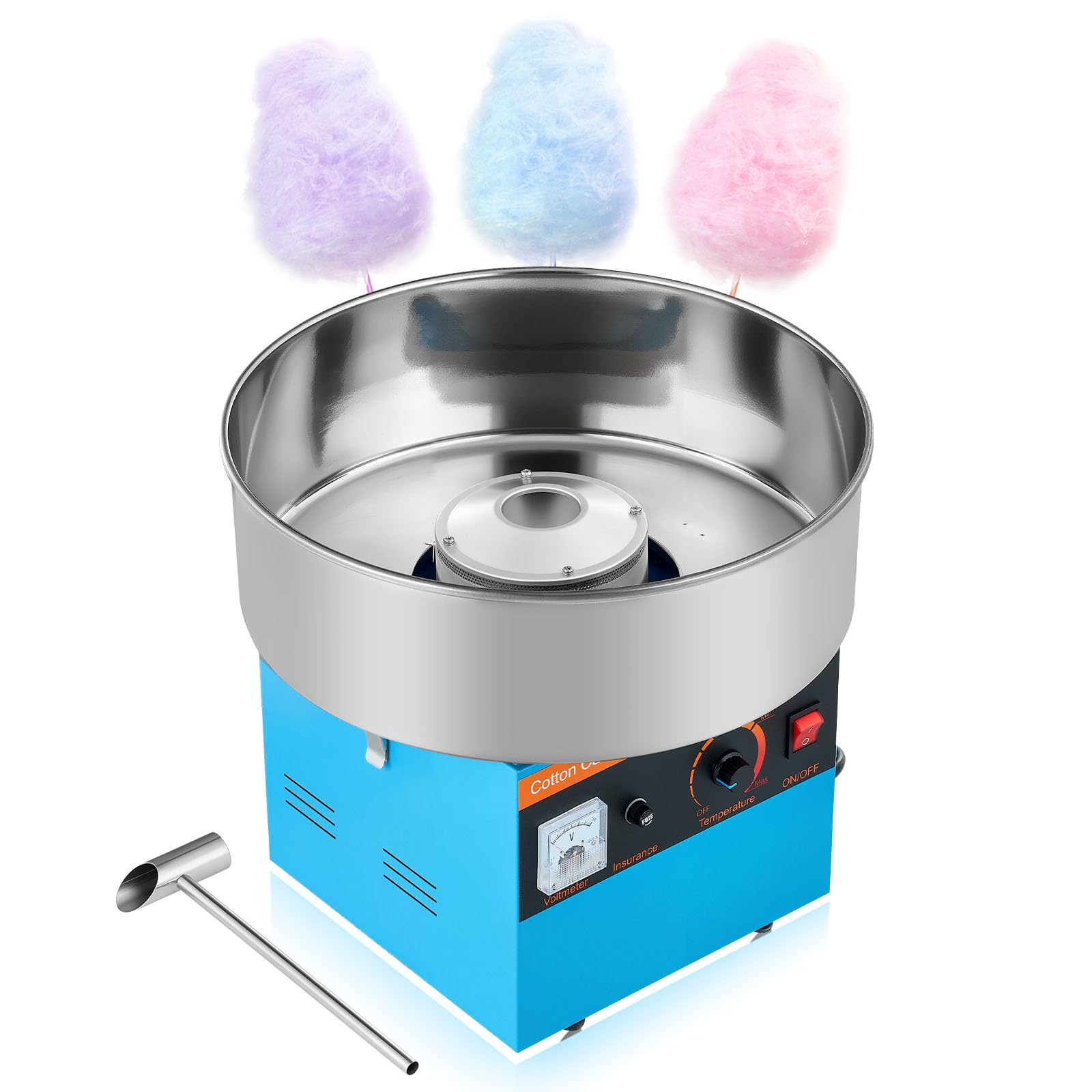 vevor cotton candy machine commercial, 1000w electric candy floss maker, easy use with 15 inch stainless steel bowl and sugar scoop, makes hard candy for home kids birthday, family party, blue