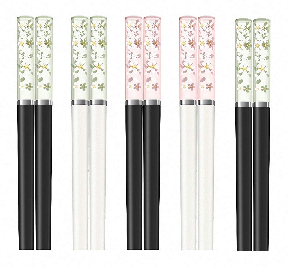 Ulalaza 5 Pairs Fiberglass Chopsticks 9.4" Paint-Free Wax-Free Chinese Classic Style for Kitchen Dining Room Gourmet Noodles
