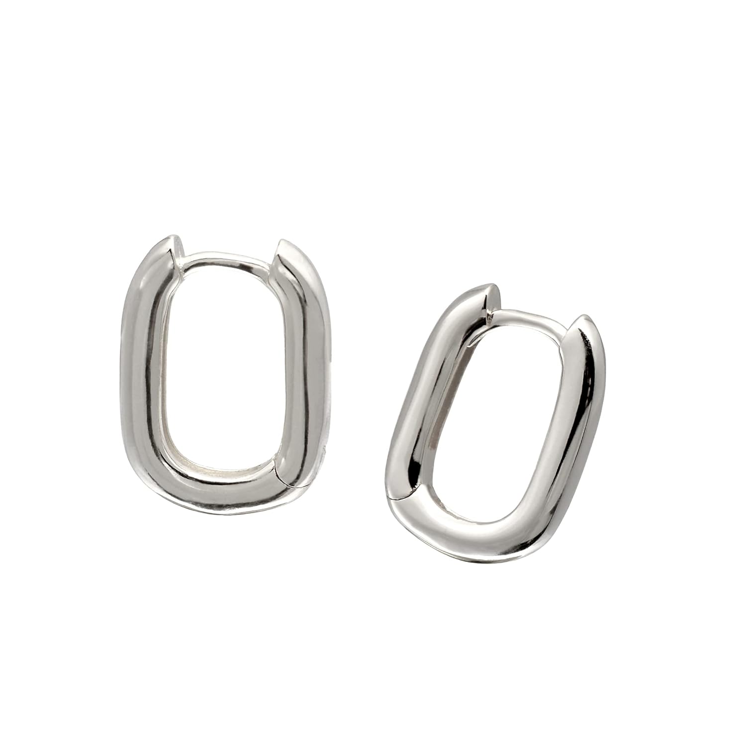 925 Sterling Silver Small Huggie Hoop Earrings Rounded Rectangle