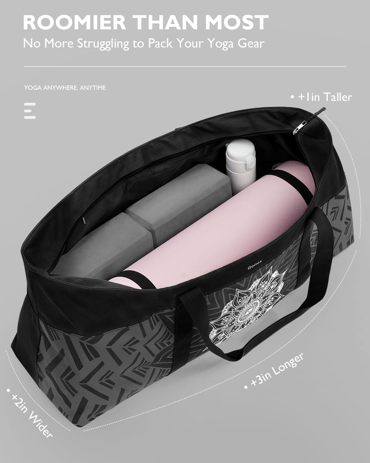 Gonex Yoga Mat Bag, Extra Large Canvas Gym Bag with Waterproof Pocket Metal Zipper, Fits Mat & Blocks, Stylish Yoga Mat Carrier for Women, Ideal for Yoga, Pilates, Workout, Travel - Image 3