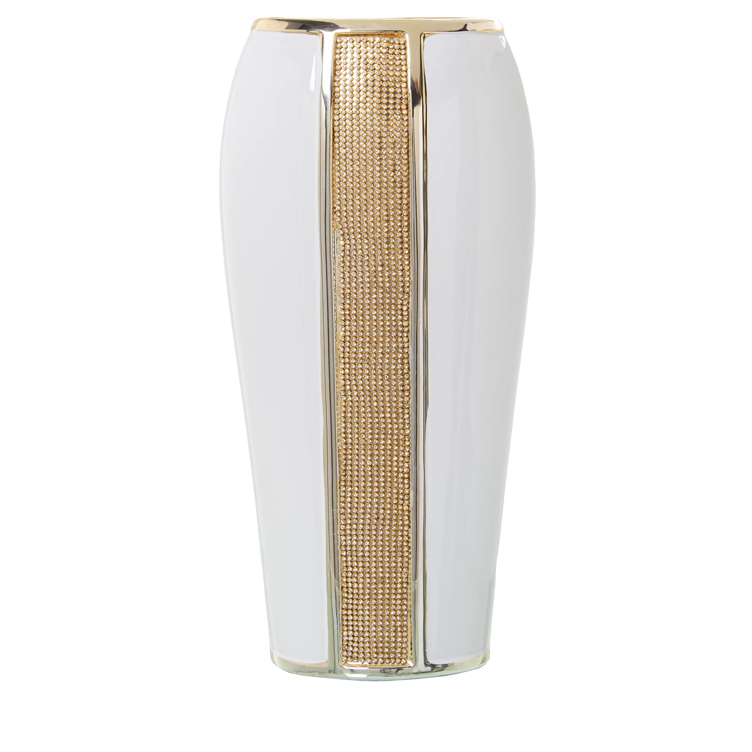 Vase en céramique blanc brillant et or pour sublimer vos bouquets de fleurs