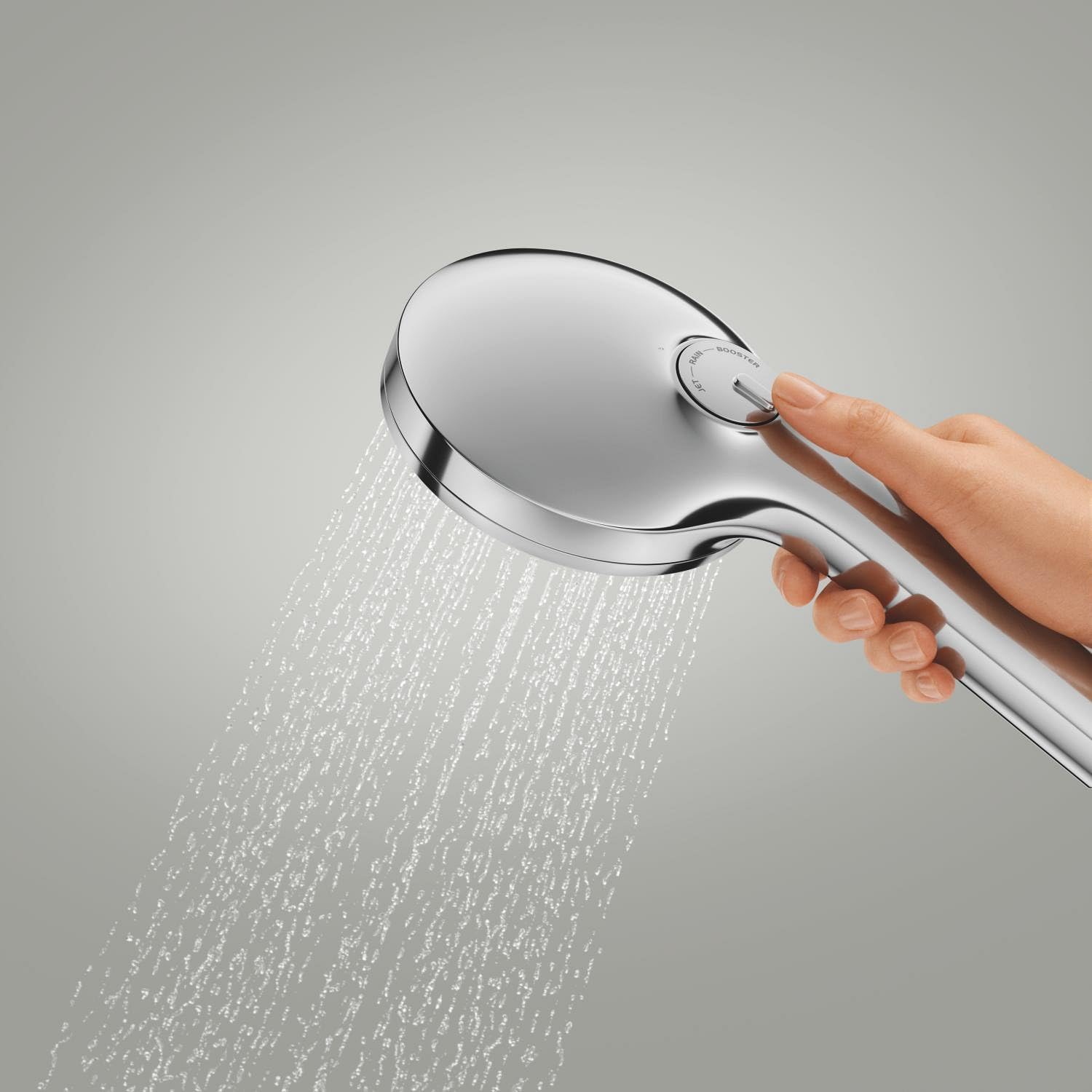 GROHE Vitalio Joy+ 120 Doccino doccia con 3 getti: pioggia, getto, booster (risparmio idrico 6,3 l/min, protezione antiscottatura, sistema di montaggio universale), cromata, 1348630000