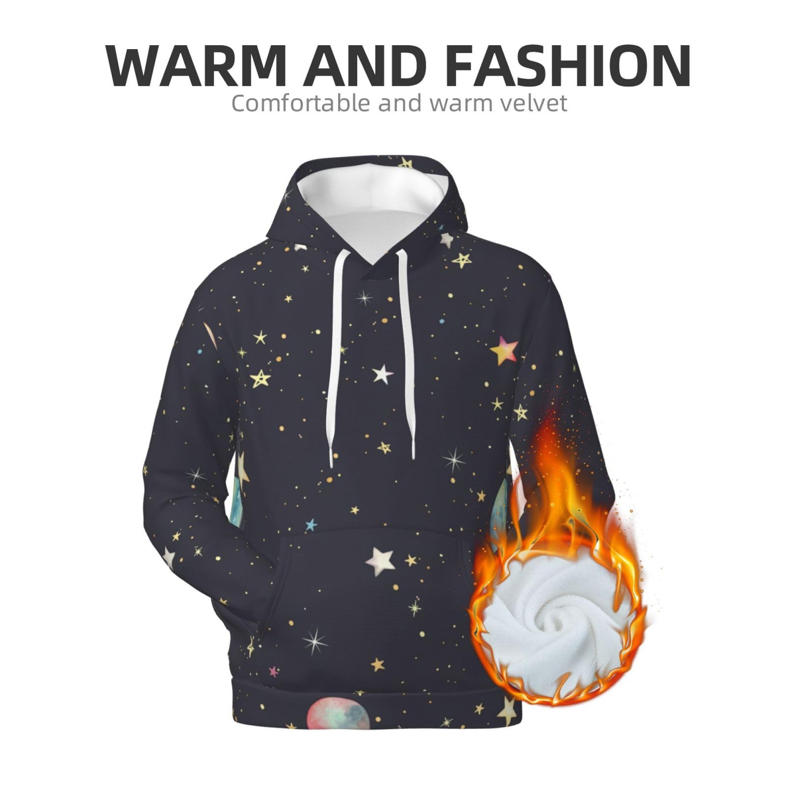 Męska bluza z kapturem z nadrukiem Galaxy, casualowa grafika z nadrukiem bluzy z kapturem z kieszenią