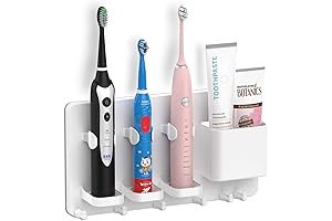 simpletome Adhesive Electric Toothbrush Holder Wall Mounted Razor Hanger Bathroom Organizer Box (White)