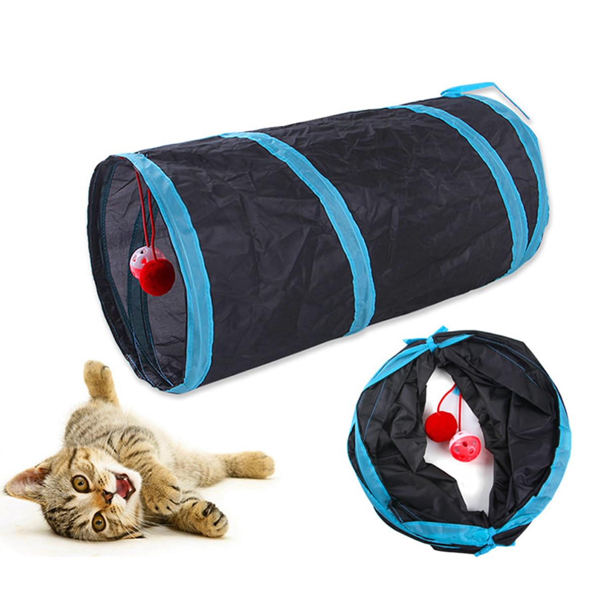 Túnel para Gatos,túnel Plegable para Mascotas,Interactivo Pop up Laberinto casa,Tubo para Gatos con Pompón y Campanas para Gatos,Cachorros,Conejos,Perros pequeños