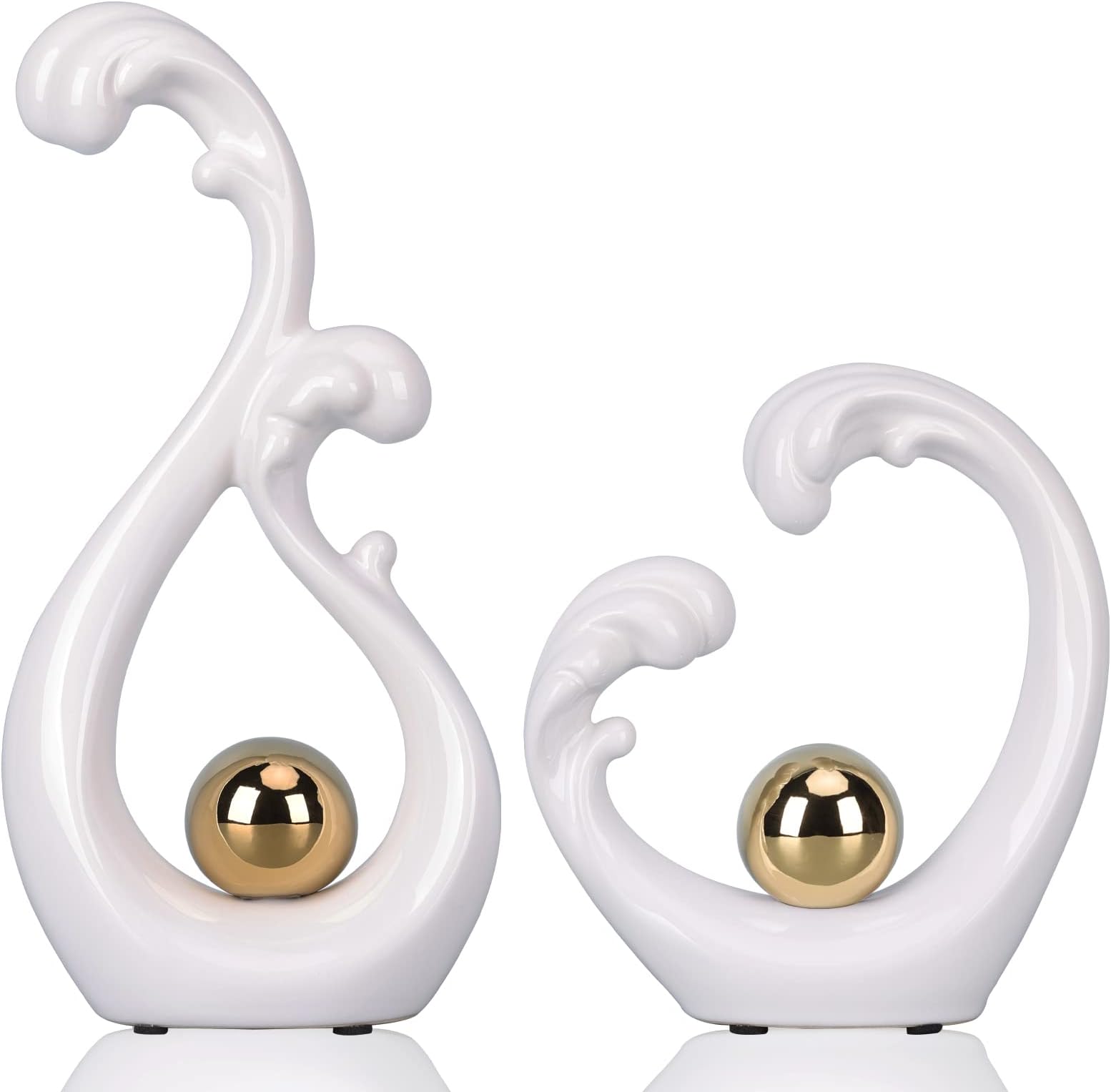 DOVDOV 10 inch White Home Decor, Abstract Ceramic Sculpture 2 Piece Set Set, Modern Decor for entryway Table Decor, Dining Table Decor Centerpiece, Shelf Decor, Living Room Decor and Accessories