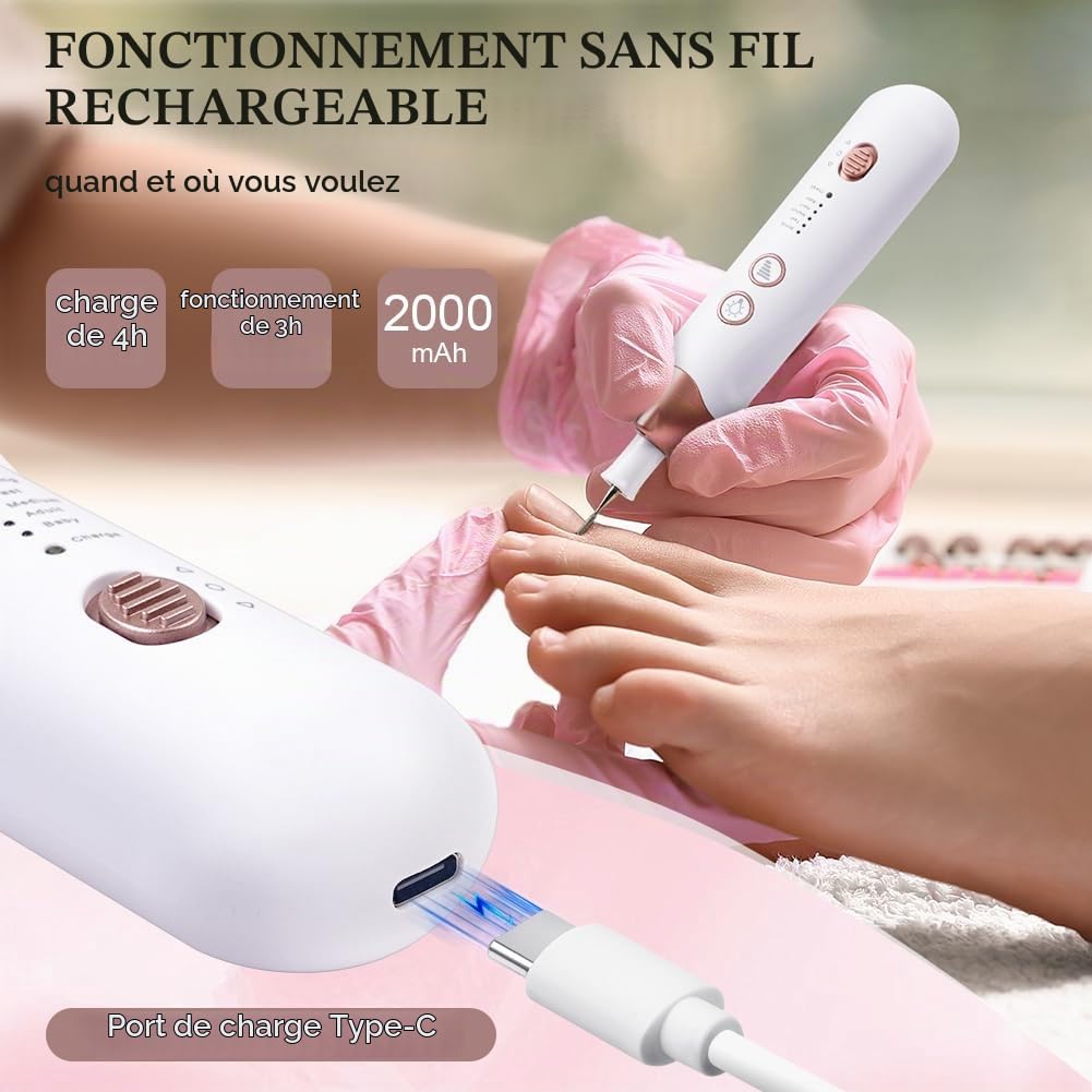 Set De Manucure/Pédicure, Kit De Soin Des Ongles Électrique, Ponceuse Pour Ongles Avec 8 Embouts, 5 Vitesses Et Deux Sens De Rotation, Ensemble Manucure/Pédicure Pour Le Soin Mains Et Pieds