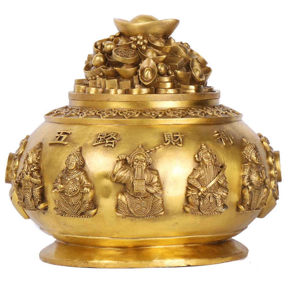 SnamicE Ornaments Brass Statue Ornament Ingot/Yuan Bao Treasure Basin Carving The Five Gods of Wealth Figurine Sculpture, Best Housewarming Congratulatory Prosperi,
