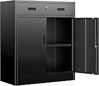 Vista 16 de BESFUR Armario de almacenamiento de metal de 36 pulgadas de alto, gabinete de metal negro con 2 puertas con cerradura y 2 estantes ajustables